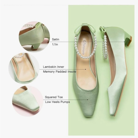 Green Satin Heels with Crystal Trim - Picture 4 of 4